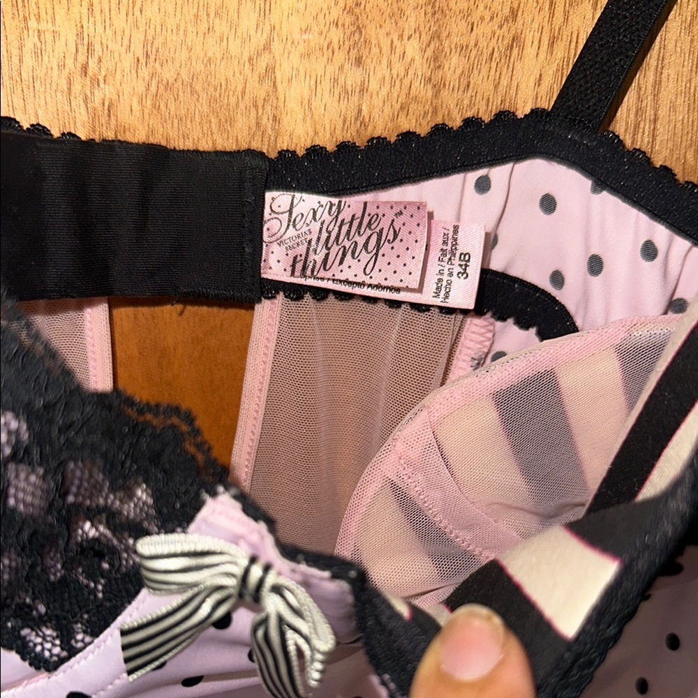 Victorias Secret Babydoll Womens 34B Pink Polka Dot Sheer Lingerie Garters Y2K